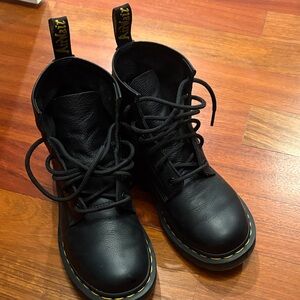 Dr. Martens Black Leather Boots with Yellow Stitching